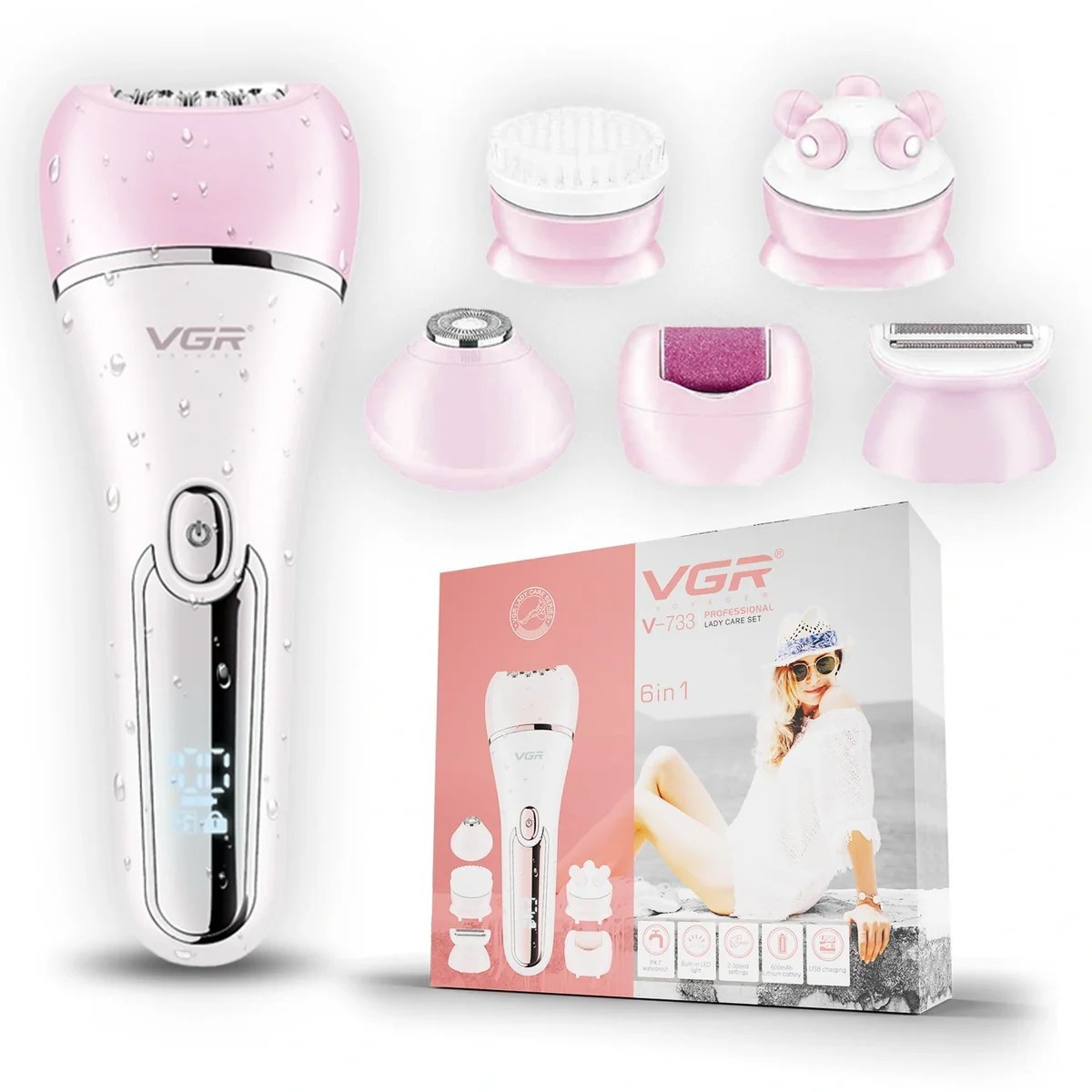 اپیلاتور ۶ کاره وی جی آر مدل V-733 ضد آب